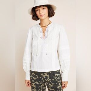 ANTHROPOLOGIE Cotton White Balloon SleeveBlouse Size 4 NWT
